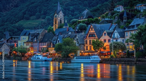 Bacharach on the River Rhine, Rhineland Palatinate, Germany - Generative AI  photo