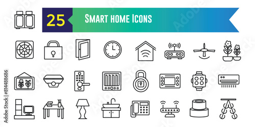 Smart home icons set. Outline set of smart home vector icons for ui design. Outline icon collection. Editable stroke.