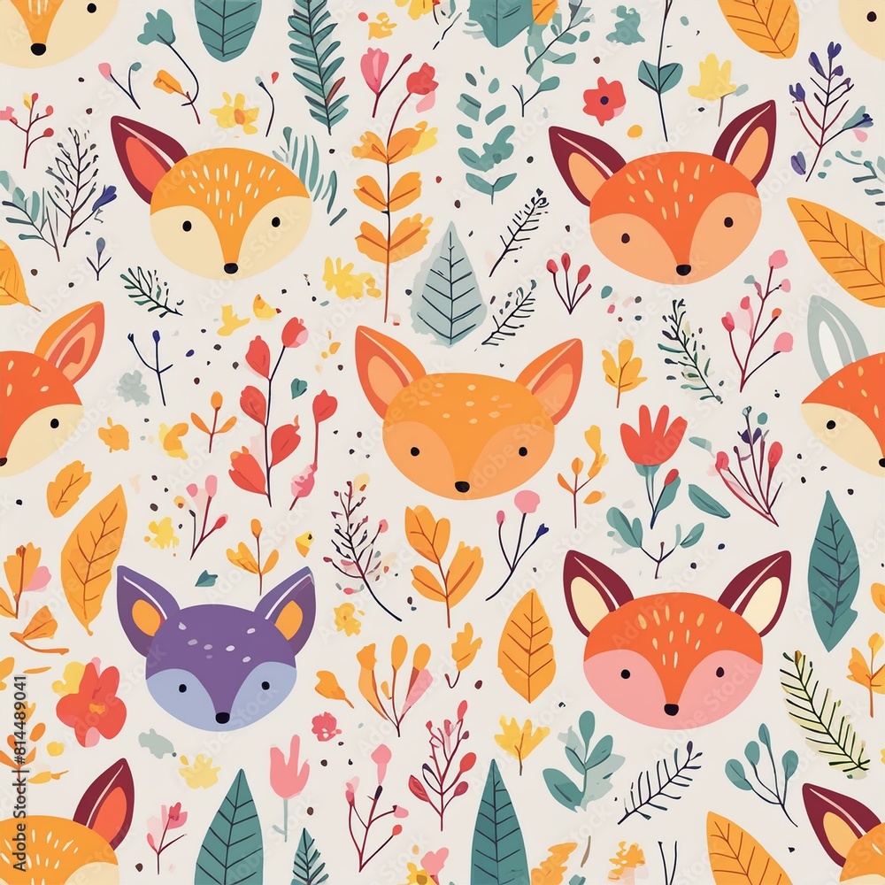 Design a pattern that combines whimsical forest animals like foxes, rabbits, and deer Design a pattern that combines whimsical forest animals like foxes, rabbits, and deer