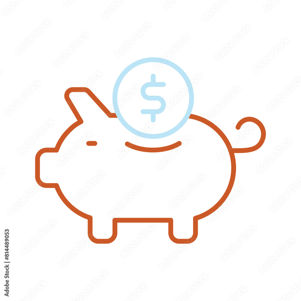 Piggy bank with dollar coin, trendy flat vector design of money savings Piggy bank with dollar coin, trendy flat vector design of money savings