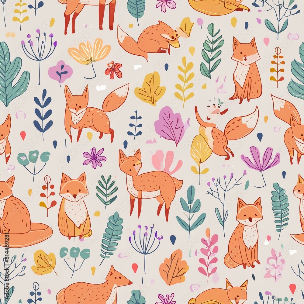Design a pattern that combines whimsical forest animals like foxes, rabbits, and deer Design a pattern that combines whimsical forest animals like foxes, rabbits, and deer