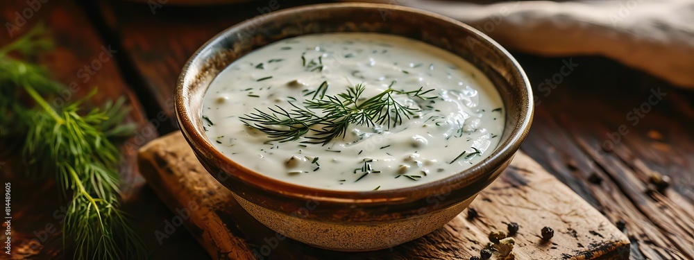 sour cream sauce with herbs. Selective focus. sour cream sauce with herbs. Selective focus.