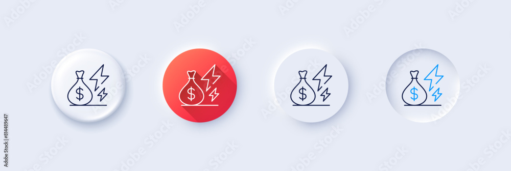 Electricity price line icon. Neumorphic, Red gradient, 3d pin buttons. Electric power inflation sign. Energy crisis symbol. Line icons. Neumorphic buttons with outline signs. Vector Electricity price line icon. Neumorphic, Red gradient, 3d pin buttons. Electric power inflation sign. Energy crisis symbol. Line icons. Neumorphic buttons with outline signs. Vector