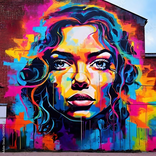 wall paint of Stylish street graffiti with the face of a woman 