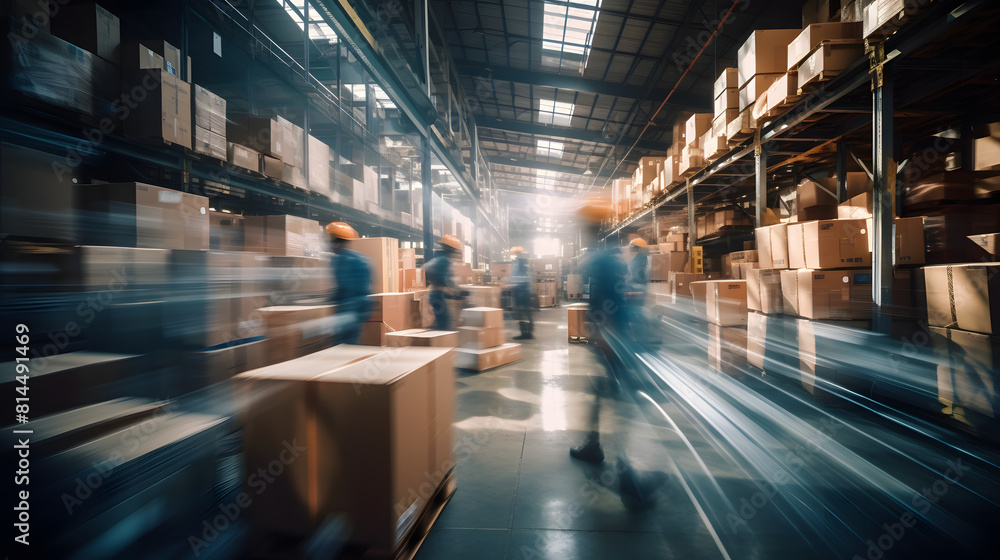 Blurred image of warehouse employees in action moving. Blurred image of warehouse employees in action moving.