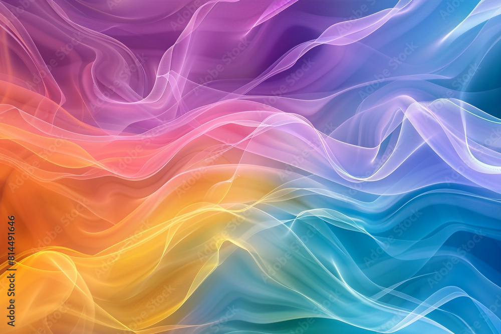Obraz premium A vibrant digital abstract background featuring dynamic, flowing waves in a spectrum of colors, creating a modern and artistic visual effect 