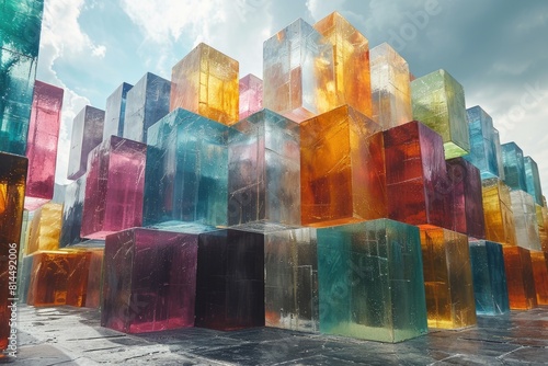 An array of glowing, colorful crystalline cubes creating a visually striking image full of energy and vibrancy