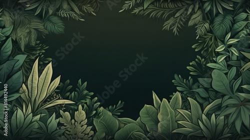 Illustration of tropical green leaves framing an empty space