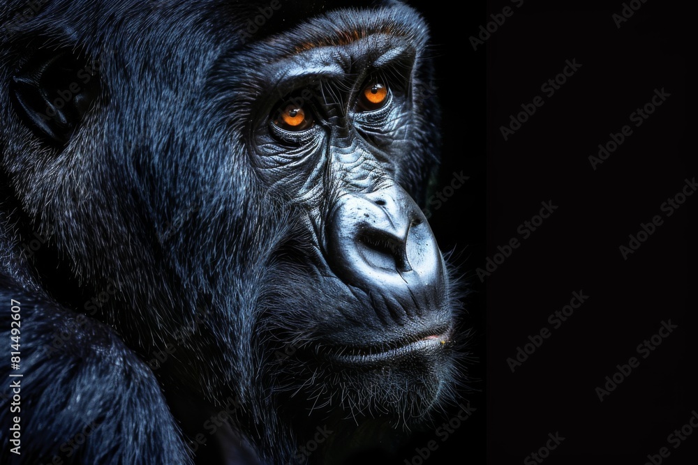 close up of a gorilla on a dark background close up of a gorilla on a dark background