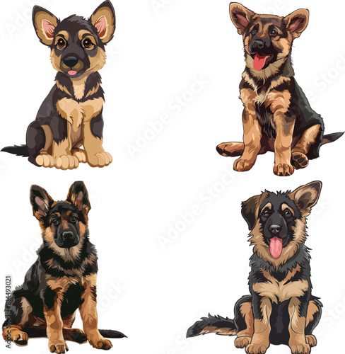 A german shepherd puppy is sitting down, clipart, vector illustration, Gsd vector