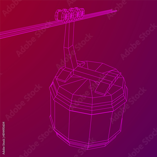 Cable car cabin gondola. Funicular simple cableway concept. Wireframe low poly mesh vector illustration