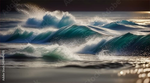 Wave in the ocean with bight sky. photo
