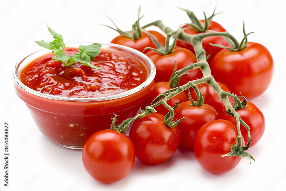 tomatoes and tomato sauce on an isolated white background with copy space tomatoes and tomato sauce on an isolated white background with copy space