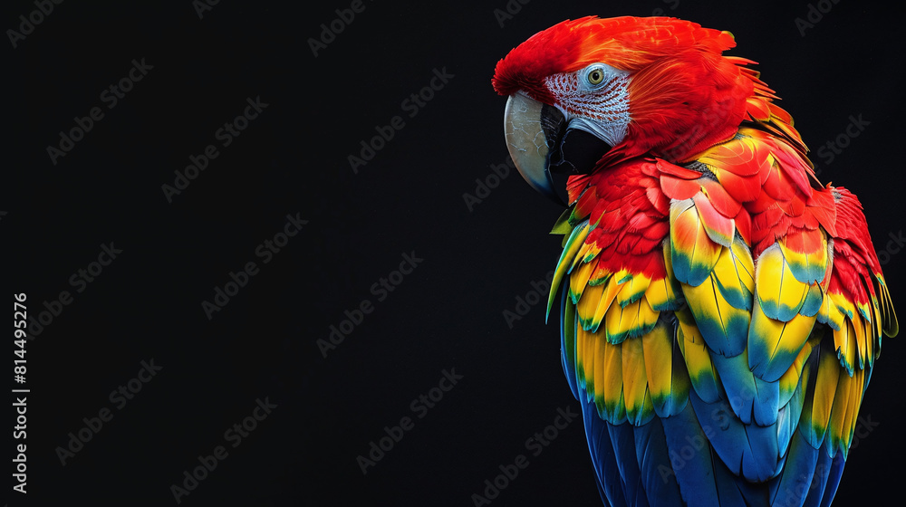 Fototapeta premium Beautiful bright parrot on a black background