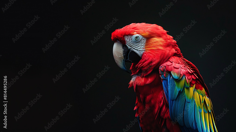 Obraz premium Beautiful bright parrot on a black background