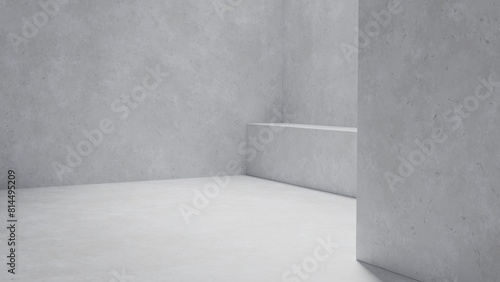 Fototapeta Naklejka Na Ścianę i Meble -  Clean lines and angles of concrete walls forming an architecturally minimalist corner. 3d render