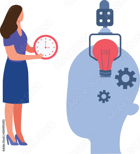 The girl is holding a time clock.