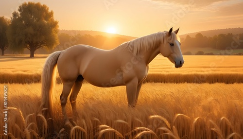 Craft a scene with a golden horse grazing peaceful upscaled_4
