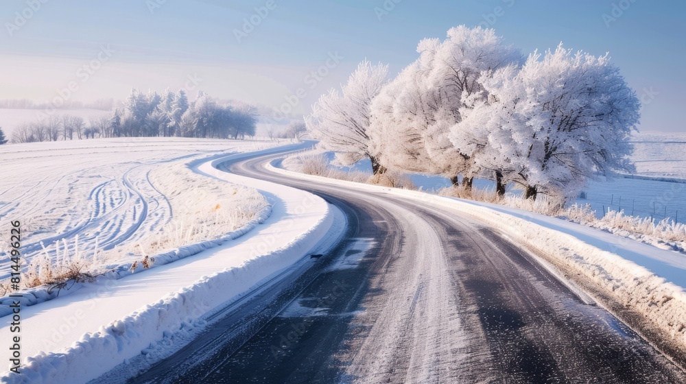 Obraz premium Winter's Embrace: A Frosty Road