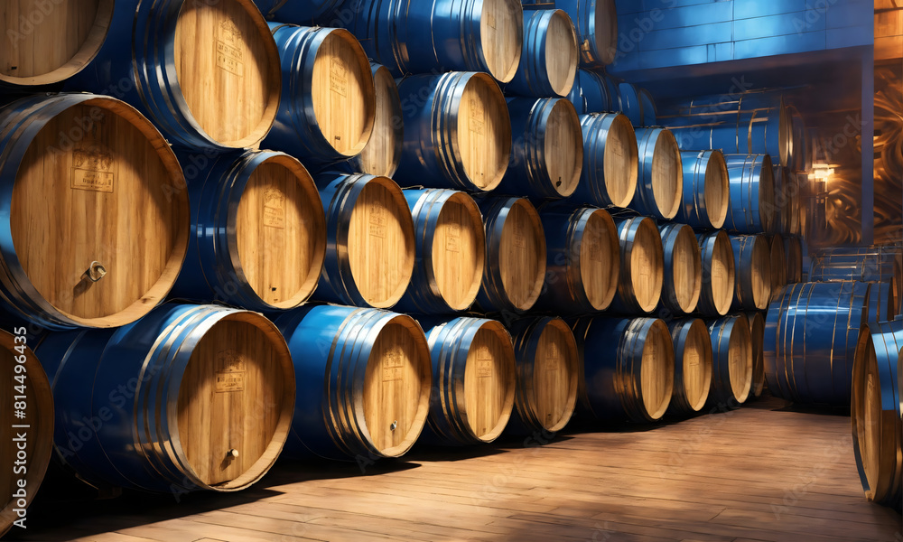 Underground wine wooden barrel, Traditional bear cellar, old brown oak casks in storage of winery, Concept of vineyard, viticulture, production, wood, warehouse Underground wine wooden barrel, Traditional bear cellar, old brown oak casks in storage of winery, Concept of vineyard, viticulture, production, wood, warehouse