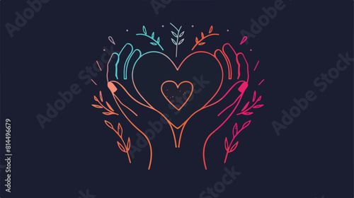 Heart with hands line style icon design of Humanity