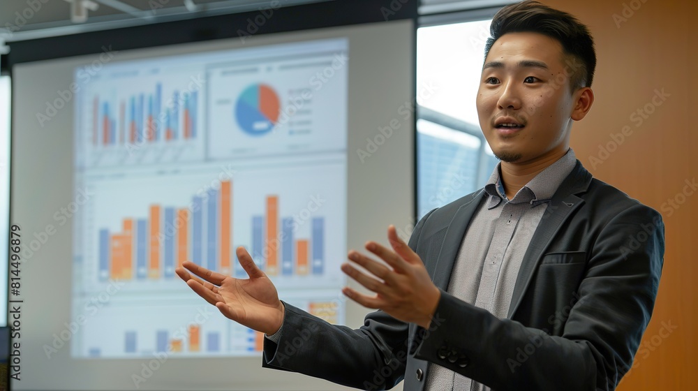 Young business man presenting in office room, Business meting concept Young business man presenting in office room, Business meting concept