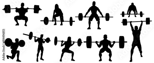 weightlifting silhouette collection. Set of weight lifter. 