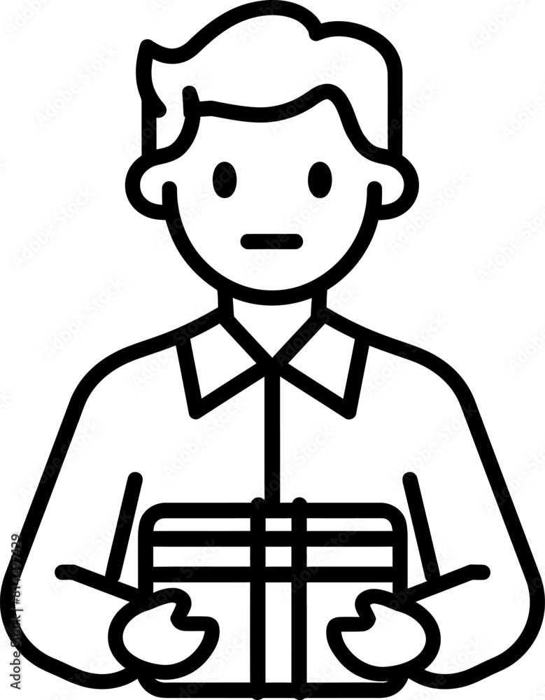 Post man with package in hands silhouette icon in black color. Vector template design. Post man with package in hands silhouette icon in black color. Vector template design.