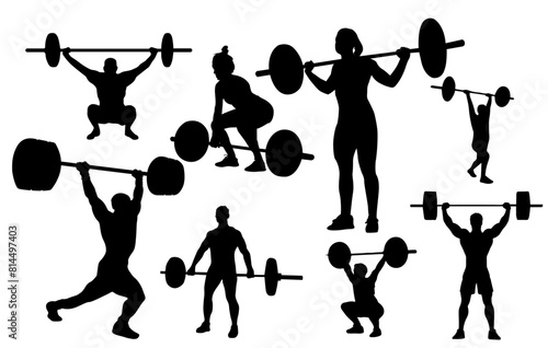 weightlifting silhouette. set of weight lifter silhouette. 
