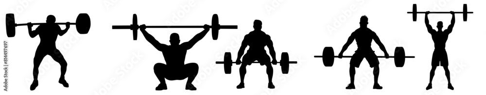 Weight lifter silhouette. Collection of weight lifting athlete silhouette. Weight lifter silhouette. Collection of weight lifting athlete silhouette.