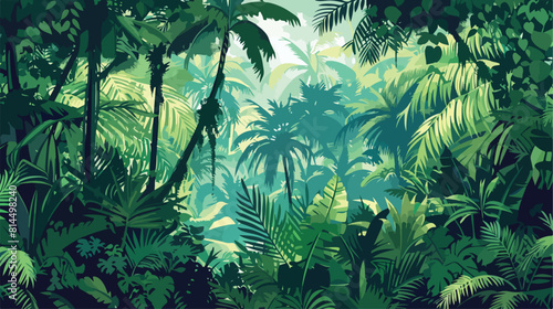 Horizontal landscape of tropical jungle. Panoramic