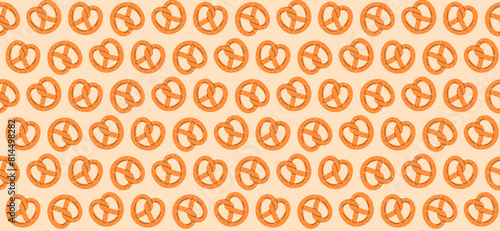 Pretzel seamless pattern. Bretzel repeating bakground. Bread ornament.