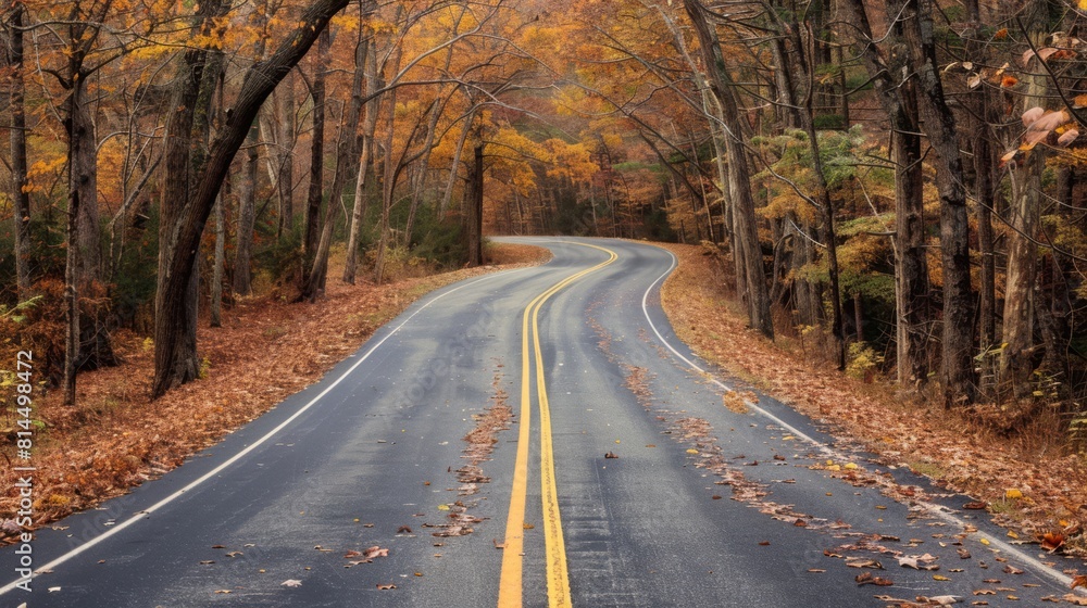 Fototapeta premium Autumn Serenade: A Winding Road Through Fall Colors