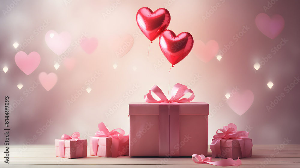 Valentines Day wrapped present with pink heart balloon. Valentines Day wrapped present with pink heart balloon.