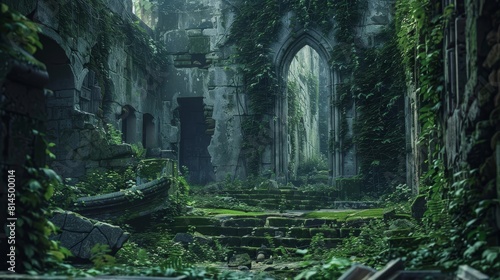 Ancient ruins overgrown with moss and ivy walls crumble wallpaper photo