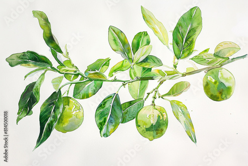 Wallpaper Mural A watercolor painting of a branch with green leaves and green limes  Torontodigital.ca
