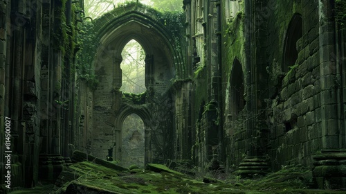 Ancient ruins overgrown with moss and ivy walls crumble wallpaper