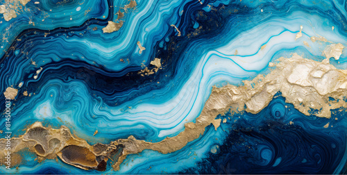 Abstract blue marble texture with gold splashes, blue luxury background.Alcohol ink. Swirls of marble or the ripples of agate. Abstract painting, can be used as a trendy background for wallpapers. photo