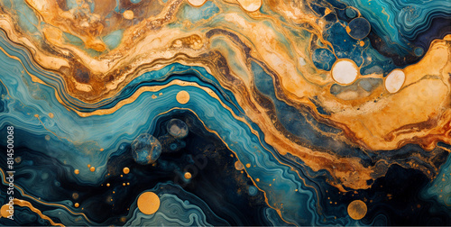 Abstract blue marble texture with gold splashes, blue luxury background.Alcohol ink. Swirls of marble or the ripples of agate. Abstract painting, can be used as a trendy background for wallpapers. photo