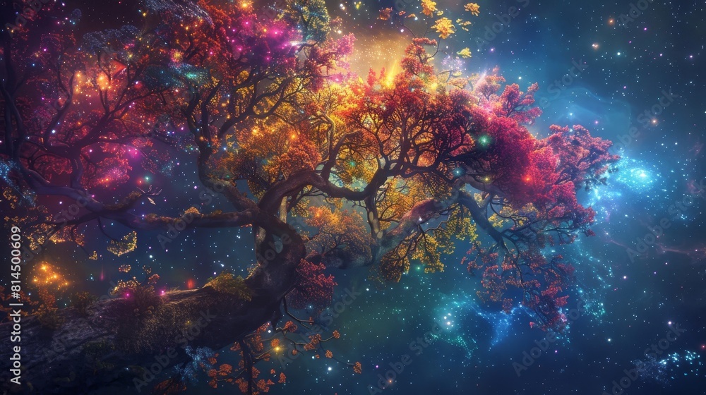 Celestial blooms on a cosmic tree each flower a miniature galaxy wallpaper Celestial blooms on a cosmic tree each flower a miniature galaxy wallpaper