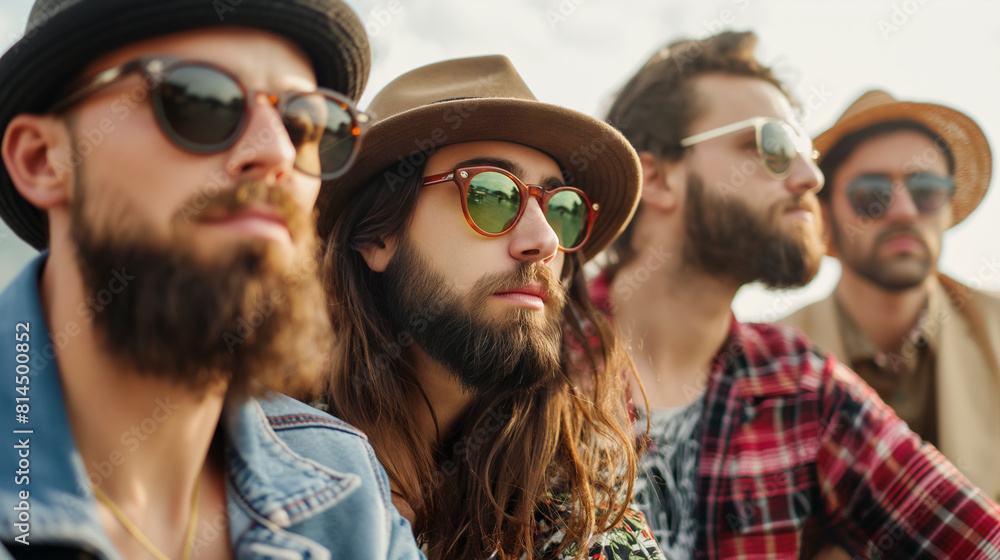 Young Adults with Trendy Hats and Sunglasses, Outdoor Shot. Young Adults with Trendy Hats and Sunglasses, Outdoor Shot.