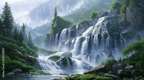 Enchanted falls cascading imbued with essence of life wallpaper