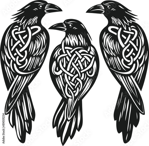A set of Viking Celtic Raven crow Hugin Munin bird graphic design | svg png eps vector | cut print laser engrave digital files for commercial use | tattoo, T-Shirts Coffee Mugs Posters Stickers