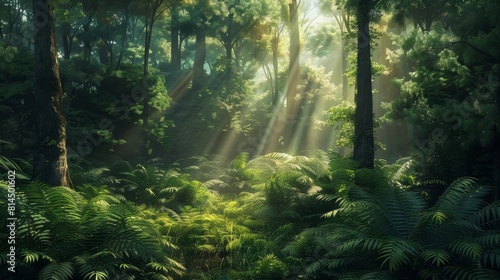 Soft diffused light filters through delicate foliage canopy casting shadows wallpaper