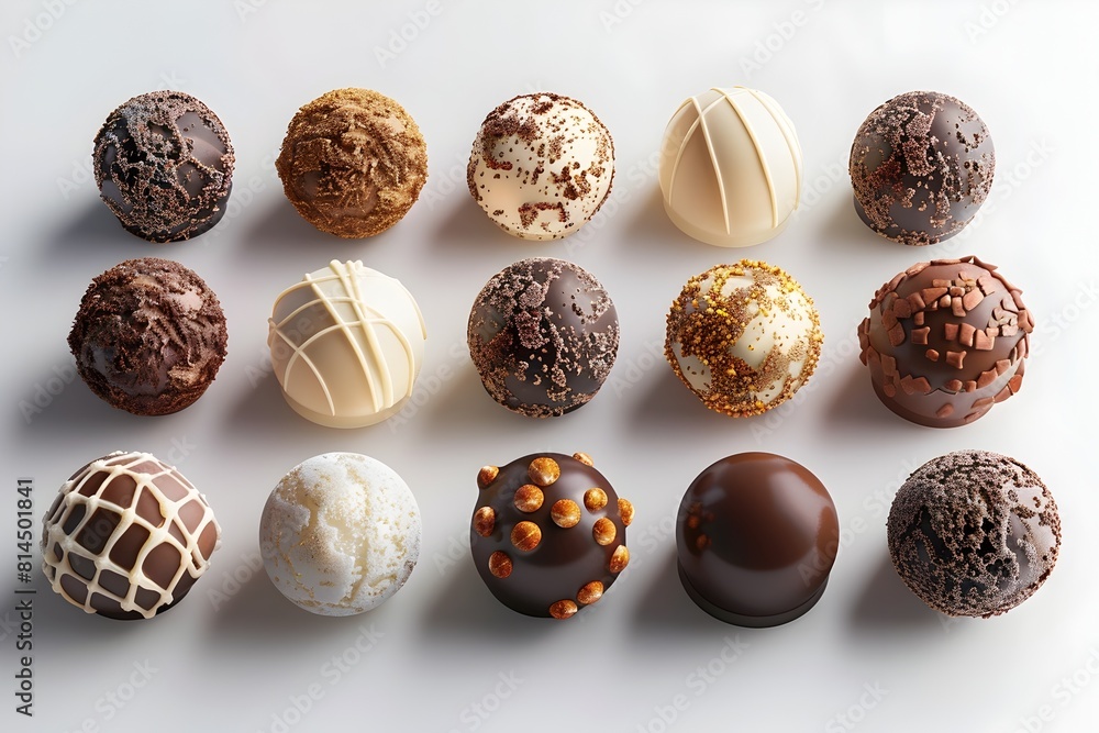 Luxurious Chocolate Truffles Displayed in Enticing Isometric Arrangement Luxurious Chocolate Truffles Displayed in Enticing Isometric Arrangement