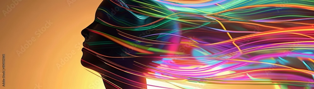 Abstract digital art featuring a human silhouette with multiple ...