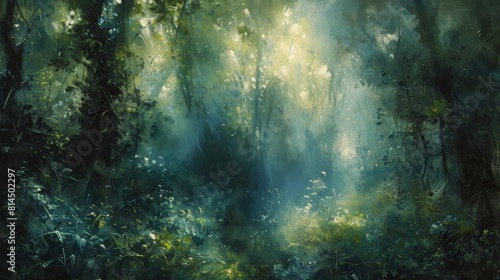 Ethereal glows from hidden sources illuminate undergrowth wallpaper