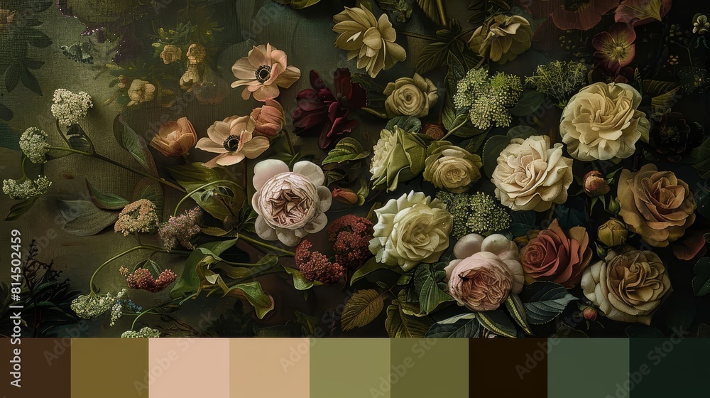 Earthy tones with occasional bursts of vibrant blooms wallpaper