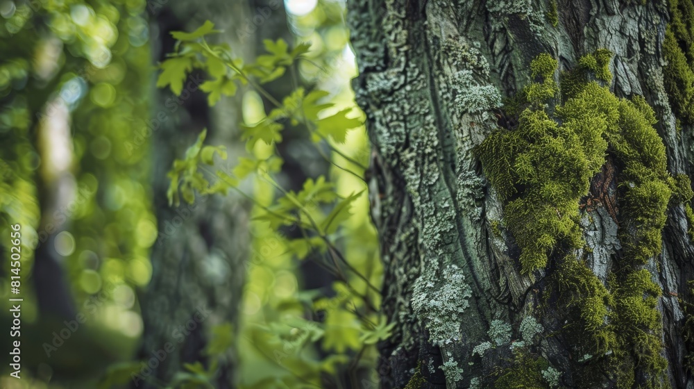 Obraz premium Subtle textures of bark and moss on ancient tree trunks wallpaper