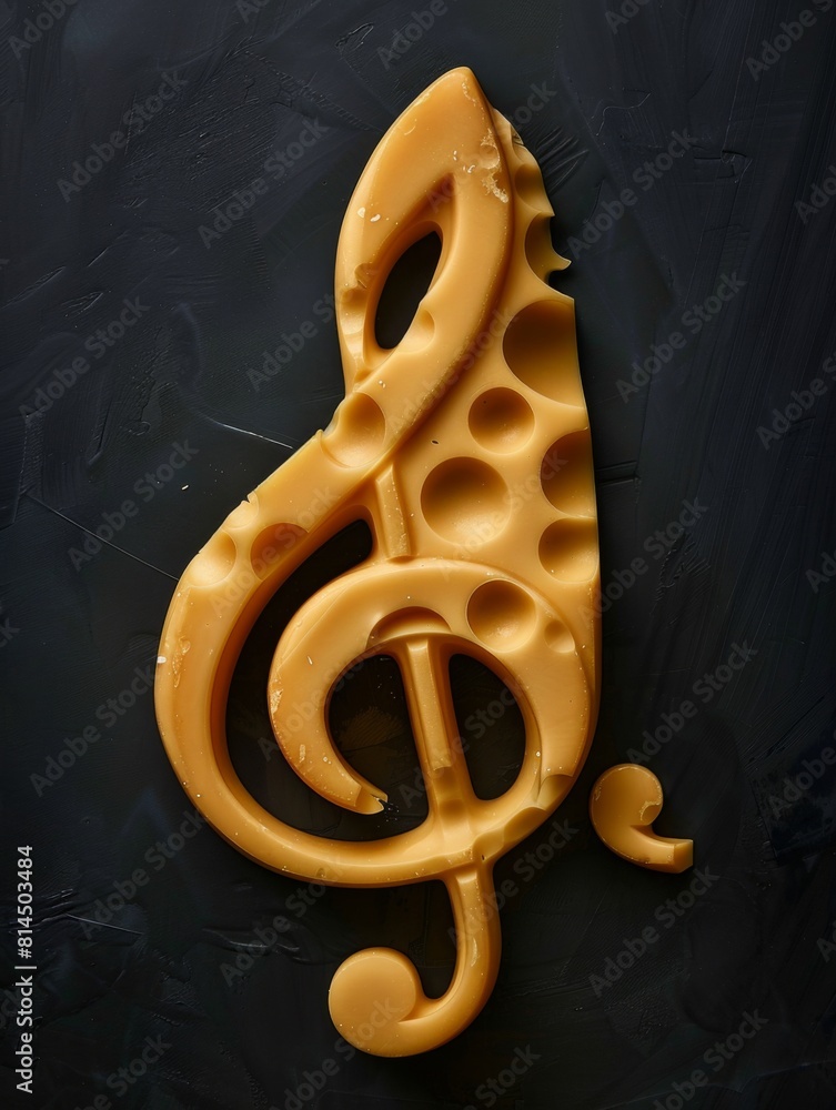 Clef made of cheese on dark background. A musical symbol used to ...